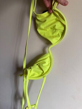 Neon Lime Green Bikini Top raver glows in black light festival Coachella